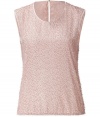 Chic sleeveless top in fine, blush synthetic fiber blend - Lightweight, supremely soft material - Shell style, with round neck, hook closure and key hole detail at nape of neck - All-over delicate, fringe-like embellishment creates a chic, textured effect - Perfect for parties and evenings out, also great for work - Layer beneath a blazer or cropped leather jacket and pair with a pencil skirt or wide-leg trouser