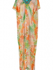 Give your beach-ready holiday look a boost with this ultra-luxe embellished kaftan from Matthew Williamson Escape - Necklace-inspired jewel-encrusted neckline, short sleeves, draping at front, relaxed column silhouette, all-over tropical print - Style with a bikini and platform sandals for effortless chic Give your beach-ready holiday look a boost with this ultra-luxe embellished kaftan from Matthew Williamson Escape - Necklace-inspired jewel-encrusted neckline, short sleeves, draping at front, relaxed column silhouette, all-over tropical print - Style with a bikini and platform sandals for effortless chic