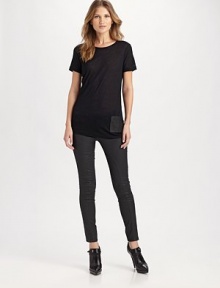 A casual design with a sleek leather patch pocket. ScoopneckShort sleevesPull-on styleLeather patch pocket 80% viscose/20% woolDry cleanImported Model shown is 5'9½ (176cm) wearing US size Small. A casual design with a sleek leather patch pocket. ScoopneckShort sleevesPull-on styleLeather patch pocket 80% viscose/20% woolDry cleanImported Model shown is 5'9½ (176cm) wearing US size Small.