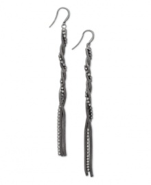Dust your shoulders with this sparkling style. Alfani's chic, linear earrings highlight rows of twisted crystals set in hematite tone mixed metal. Approximate drop: 4-3/4 inches. Dust your shoulders with this sparkling style. Alfani's chic, linear earrings highlight rows of twisted crystals set in hematite tone mixed metal. Approximate drop: 4-3/4 inches.