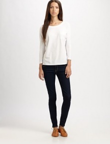 Soft slub-knit jersey loosely styled in a dropped-shoulder pullover.BoatneckDropped shouldersThree-quarter sleevesChest pocketScoopbackAbout 23 from shoulder to hem94% cotton/6% LycraMachine washMade in USAModel shown is 5'11 (180cm) wearing US size Small.This style runs true to size. We recommend ordering your usual size for a standard fit. Soft slub-knit jersey loosely styled in a dropped-shoulder pullover.BoatneckDropped shouldersThree-quarter sleevesChest pocketScoopbackAbout 23 from shoulder to hem94% cotton/6% LycraMachine washMade in USAModel shown is 5'11 (180cm) wearing US size Small.This style runs true to size. We recommend ordering your usual size for a standard fit.