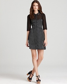 A sheer yoke and sleeves show a demure peek of skin on this ultra-femme ERIN Erin Fetherston dress, decorated with a sweet rosebud print. A sheer yoke and sleeves show a demure peek of skin on this ultra-femme ERIN Erin Fetherston dress, decorated with a sweet rosebud print.