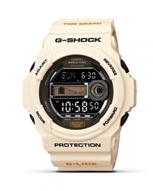 Designed for maximum performance and style, this digital watch from G-Shock - with a 200 meter water resistance, solar power, and multiple alarms - has the look you want and the features you need. Designed for maximum performance and style, this digital watch from G-Shock - with a 200 meter water resistance, solar power, and multiple alarms - has the look you want and the features you need.
