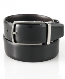 The reversible design of this luxe leather belt from Perry Ellis let's you get the most mileage out of your wardrobe. The reversible design of this luxe leather belt from Perry Ellis let's you get the most mileage out of your wardrobe.