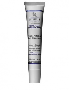 Our High-Potency Spot Treatment powerfully reserves UV Damage three ways: provides instant luminosity & radiance, reverses visible damage on skin surface, and inhibits invisible damage from rising to the surface.Apply on areas of concern for targeted action (such as on intense, stubborn spots) OR apply over the entire face and decollete' for preventative action (such as blotchiness and hyperpigmentation). 1 oz. Our High-Potency Spot Treatment powerfully reserves UV Damage three ways: provides instant luminosity & radiance, reverses visible damage on skin surface, and inhibits invisible damage from rising to the surface.Apply on areas of concern for targeted action (such as on intense, stubborn spots) OR apply over the entire face and decollete' for preventative action (such as blotchiness and hyperpigmentation). 1 oz.