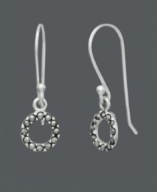 Let sparkle come full circle in this shapely design by Genevieve & Grace. Mini cut-out circles shine with the addition of glittering marcasite. Set in sterling silver. Approximate drop: 1 inch. Let sparkle come full circle in this shapely design by Genevieve & Grace. Mini cut-out circles shine with the addition of glittering marcasite. Set in sterling silver. Approximate drop: 1 inch.