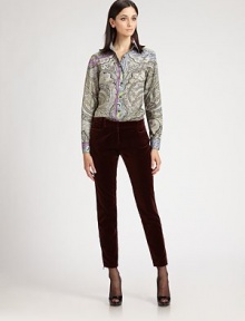 Crisply woven cotton, patterned with an eye-catching, abstracted paisley motif.Point collarButton frontLong sleeves with button cuffsAbout 26 from shoulder to hem97% cotton/3% elastaneDry cleanMade in ItalyModel shown is 5'11 (180cm) wearing US size 4. Crisply woven cotton, patterned with an eye-catching, abstracted paisley motif.Point collarButton frontLong sleeves with button cuffsAbout 26 from shoulder to hem97% cotton/3% elastaneDry cleanMade in ItalyModel shown is 5'11 (180cm) wearing US size 4.