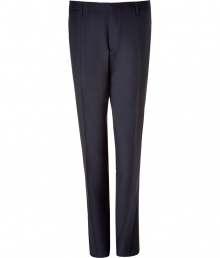 Channel sophisticated style in these classic virgin wool trousers from Burberry London - Flat front, belt loops, front crease, on-seam pockets, back welt pockets with buttons - Slim fit - Style with a sleek blazer, striped button down, and oxfords