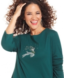 Seasons Greetings! Karen Scott's plus size reindeer tee is a must-have for your holiday wear! Seasons Greetings! Karen Scott's plus size reindeer tee is a must-have for your holiday wear!