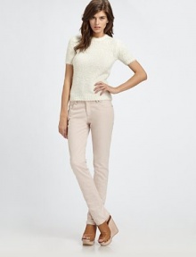 Stretchy cotton denim with skinny-leg construction and five-pocket styling. Button closureZip flyFront slash pocketsBack patch pocketsInseam, about 3098% cotton/2% elastaneDry cleanMade in USA of Italian fabric Stretchy cotton denim with skinny-leg construction and five-pocket styling. Button closureZip flyFront slash pocketsBack patch pocketsInseam, about 3098% cotton/2% elastaneDry cleanMade in USA of Italian fabric