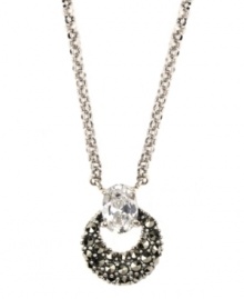A little glitz. Judith Jack's stunning pendant features a dusting of marcasite and a large crystal accent. Set in sterling silver. Approximate length: 16 inches. Approximate drop: 1-1/5 inches. A little glitz. Judith Jack's stunning pendant features a dusting of marcasite and a large crystal accent. Set in sterling silver. Approximate length: 16 inches. Approximate drop: 1-1/5 inches.