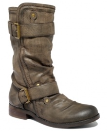 R2's Hilaria motorcycle booties are buckled-up and slouchy with that perfect gritty, worn-in look already built in. R2's Hilaria motorcycle booties are buckled-up and slouchy with that perfect gritty, worn-in look already built in.