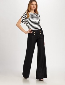 Stylish stripes meet a flattering silhouette with a comfortable, banded hem for a lovely blouse effect.BoatneckShort sleevesAllover stripesBanded hemAbout 27 from shoulder to hem88% rayon/12% spandexMachine washImported Model shown is 5'10 (177cm) wearing US size Small. Stylish stripes meet a flattering silhouette with a comfortable, banded hem for a lovely blouse effect.BoatneckShort sleevesAllover stripesBanded hemAbout 27 from shoulder to hem88% rayon/12% spandexMachine washImported Model shown is 5'10 (177cm) wearing US size Small.