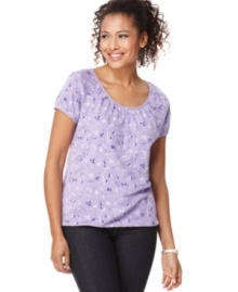 The cotton tee gets feminine with a dainty floral print inspired by embroidery, from Karen Scott. The cotton tee gets feminine with a dainty floral print inspired by embroidery, from Karen Scott.