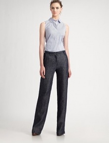 Crisp, pinstriped stretch cotton, rendered in a sleeveless collared style.Shirt collarSleevelessConcealed button front placketCurved hemlineAbout 22 from shoulder to hem76% cotton/20% polyamide/4% elastaneDry cleanImportedModel shown is 5'10 (177cm) wearing US size 4. Crisp, pinstriped stretch cotton, rendered in a sleeveless collared style.Shirt collarSleevelessConcealed button front placketCurved hemlineAbout 22 from shoulder to hem76% cotton/20% polyamide/4% elastaneDry cleanImportedModel shown is 5'10 (177cm) wearing US size 4.