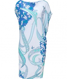 Blossom into spring sophistication in Emilio Puccis whimsical floral print draped jersey tunic dress - Wide neckline, asymmetrical cap sleeves, gathered side drape - Loosely fitted top, form-fitting skirt - Pair with bright pumps for a seamless transition from work to cocktails Blossom into spring sophistication in Emilio Puccis whimsical floral print draped jersey tunic dress - Wide neckline, asymmetrical cap sleeves, gathered side drape - Loosely fitted top, form-fitting skirt - Pair with bright pumps for a seamless transition from work to cocktails