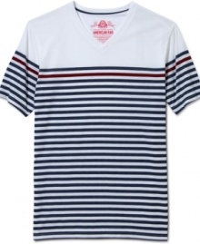 Leisurely linear. Keep your style in-line with current trends with this striped v-neck t-shirt from American Rag. Leisurely linear. Keep your style in-line with current trends with this striped v-neck t-shirt from American Rag.