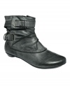 Distressed material and a buckle embellishment add attitude to Rebels' Rinaldo booties. Pair them with jeans and a leather jacket for a stylish, streetwise look. With a zipper enclosure and 1 heel.