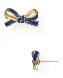 Take a bow (or two.) Cast in 12-karat gold plate with colorful detailing, this pair of delicate kate spade new york earrings flaunts a sweet simplicity. Take a bow (or two.) Cast in 12-karat gold plate with colorful detailing, this pair of delicate kate spade new york earrings flaunts a sweet simplicity.