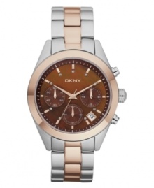 Change your tone with this rosy hued chronograph watch from DKNY.