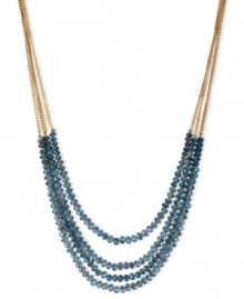 Layers of style come together in this frontal necklace from Kenneth Cole New York. Crafted from gold-tone mixed metal, the chains feature blue faceted beads for a fashion infusion. Approximate length: 16 inches + 3-inch extender. Approximate drop: 1-1/4 inches. Layers of style come together in this frontal necklace from Kenneth Cole New York. Crafted from gold-tone mixed metal, the chains feature blue faceted beads for a fashion infusion. Approximate length: 16 inches + 3-inch extender. Approximate drop: 1-1/4 inches.