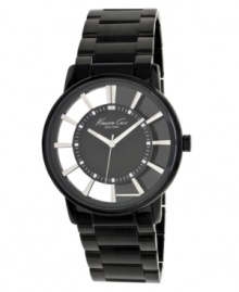 A sleek silhouette and translucent case make a strikingly contemporary impression on this watch by Kenneth Cole New York. Black ion-plated stainless steel bracelet and translucent case. Black dial features stick indices, luminous hands and logo. Quartz movement. Water resistant to 30 meters. Limited lifetime warranty. A sleek silhouette and translucent case make a strikingly contemporary impression on this watch by Kenneth Cole New York. Black ion-plated stainless steel bracelet and translucent case. Black dial features stick indices, luminous hands and logo. Quartz movement. Water resistant to 30 meters. Limited lifetime warranty.