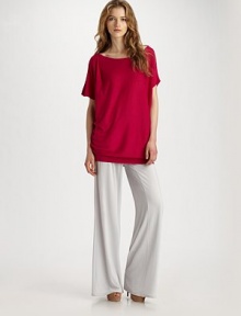 A true wardrobe must-have, this beautifully side draped design is rendered in luxurious silk. Boatneck Short sleeves Side draped detail Banded hem Silk Dry clean Imported A true wardrobe must-have, this beautifully side draped design is rendered in luxurious silk. Boatneck Short sleeves Side draped detail Banded hem Silk Dry clean Imported