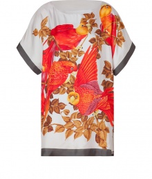 Work an exotic edge into your chic daytime look with Paul & Joes radiant red parrot print silk top, an easy and vibrant way to wear this seasons graphic print trend - Round neckline, dolman short sleeves, charcoal trim, slit sides - Perfect for layering over skinnies with edgy leather boots Work an exotic edge into your chic daytime look with Paul & Joes radiant red parrot print silk top, an easy and vibrant way to wear this seasons graphic print trend - Round neckline, dolman short sleeves, charcoal trim, slit sides - Perfect for layering over skinnies with edgy leather boots