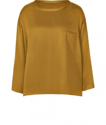 Elegant, minimalist separates are versatile additions to any on-the-go wardrobe, and Steffen Schrauts gold silk top does not disappoint - Easy, boxy cut, with longer hems at sides - Wide, round neck and long sleeves - Small hidden pocket at chest - Pair with leather pants, skinny denim or cigarette trousers and style with platform pumps, ankle booties or ballet flats Elegant, minimalist separates are versatile additions to any on-the-go wardrobe, and Steffen Schrauts gold silk top does not disappoint - Easy, boxy cut, with longer hems at sides - Wide, round neck and long sleeves - Small hidden pocket at chest - Pair with leather pants, skinny denim or cigarette trousers and style with platform pumps, ankle booties or ballet flats