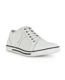 These Kenneth Cole leather men's sneakers get a revamped modern look in perforated leather with a smooth cap toe to put a little sleek in your step. These Kenneth Cole leather men's sneakers get a revamped modern look in perforated leather with a smooth cap toe to put a little sleek in your step.