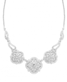 Add an instant touch of elegance in Eliot Danori's Victorian-inspired style. Three ornate drops decorated with sparkling crystals shine in a silver tone mixed metal setting. Approximate length: 16 inches + 2-inch extender. Approximate drop: 3-1/2 inches. Approximate width: 5-1/2 inches. Add an instant touch of elegance in Eliot Danori's Victorian-inspired style. Three ornate drops decorated with sparkling crystals shine in a silver tone mixed metal setting. Approximate length: 16 inches + 2-inch extender. Approximate drop: 3-1/2 inches. Approximate width: 5-1/2 inches.