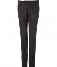Elegant pants in charcoal gray wool blend - Fine pin stripes - From the Italian trend label Costume National - Slim Fit = modern slim and straight cut, with a slightly lower waist and angled pockets - Classic, luxurious AND fashionable - The creases makes an especially slim silhouette - Ideal for many occasions from casual to festive - Wonderfully comfortable thanks to a small stretch content - Styling: combine with a shirt, cashmere pullover and/or jacket Elegant pants in charcoal gray wool blend - Fine pin stripes - From the Italian trend label Costume National - Slim Fit = modern slim and straight cut, with a slightly lower waist and angled pockets - Classic, luxurious AND fashionable - The creases makes an especially slim silhouette - Ideal for many occasions from casual to festive - Wonderfully comfortable thanks to a small stretch content - Styling: combine with a shirt, cashmere pullover and/or jacket