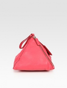 Luxe pebbled leather in a vibrant hue takes on an impeccably-tailored triangular shape in this compact design. Wristlet strap, 5 dropSide zip closure7¼W X 6H X 7DMade in Italy Luxe pebbled leather in a vibrant hue takes on an impeccably-tailored triangular shape in this compact design. Wristlet strap, 5 dropSide zip closure7¼W X 6H X 7DMade in Italy