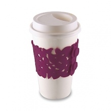Designed to protect your hands from hot or cold beverages, this silicone sleeve fits most latte-sized cups. From Make My Day. Designed to protect your hands from hot or cold beverages, this silicone sleeve fits most latte-sized cups. From Make My Day.