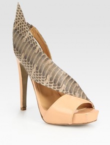 Grounded by a towering heel and slight platform, a dramatic snakeskin overlay wraps around smooth Italian leather straps. Self-covered heel, 5 (125mm)Covered platform, 1 (25mm)Compares to a 4 heel (100mm)Leather and snakeskin upperLeather lining and solePadded insoleMade in ItalyOUR FIT MODEL RECOMMENDS ordering one size up as this style runs small. Grounded by a towering heel and slight platform, a dramatic snakeskin overlay wraps around smooth Italian leather straps. Self-covered heel, 5 (125mm)Covered platform, 1 (25mm)Compares to a 4 heel (100mm)Leather and snakeskin upperLeather lining and solePadded insoleMade in ItalyOUR FIT MODEL RECOMMENDS ordering one size up as this style runs small.