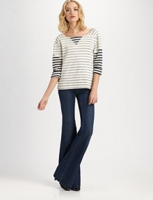 Muted and bold stripes converge on this effortless terry topper for a look of layered chic.ScoopneckDropped shouldersThree-quarter raglan sleevesRoll-back cuffsAbout 25 from shoulder to hem70% cotton/30% modalMachine washImportedModel shown is 5'9½ (176cm) wearing US size Small. Muted and bold stripes converge on this effortless terry topper for a look of layered chic.ScoopneckDropped shouldersThree-quarter raglan sleevesRoll-back cuffsAbout 25 from shoulder to hem70% cotton/30% modalMachine washImportedModel shown is 5'9½ (176cm) wearing US size Small.