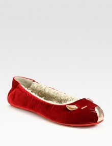 Alarmingly cute velvet style with a mouse-inspired upper and comfy shearling lining. Velvet upperShearling liningVelvet solePadded insoleImportedOUR FIT MODEL RECOMMENDS ordering true size. Alarmingly cute velvet style with a mouse-inspired upper and comfy shearling lining. Velvet upperShearling liningVelvet solePadded insoleImportedOUR FIT MODEL RECOMMENDS ordering true size.