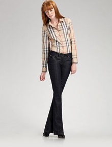 Allover check makes this tailored cotton classic stand out. Mother-of-pearl button closure Buttoned cuffs Machine wash Imported Allover check makes this tailored cotton classic stand out. Mother-of-pearl button closure Buttoned cuffs Machine wash Imported