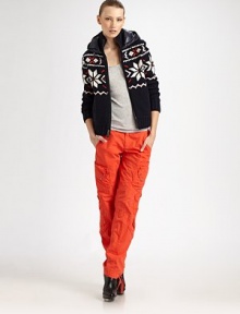 A little bit sweater. A little bit puffer vest. An ingenious, hooded design with a traditional knit front and sporty, puffer-vest back. Zip frontIntarsia knitAttached puffer hood and vestRibbed cuffs and hemWoolDry cleanImported Model shown is 5'10 (177 cm) wearing US size Small. A little bit sweater. A little bit puffer vest. An ingenious, hooded design with a traditional knit front and sporty, puffer-vest back. Zip frontIntarsia knitAttached puffer hood and vestRibbed cuffs and hemWoolDry cleanImported Model shown is 5'10 (177 cm) wearing US size Small.