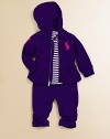 This adorable, pony-embroidered, three-piece set comes with a striped bodysuit