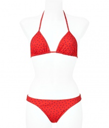 Amp-up your poolside style with this adorable bikini from Paul & Joe - Classic triangle top with tie back and neck, bottoms with narrow waistband, all-over micro star print - Pair with a sheer caftan, embellished sandals, and a floppy hat Amp-up your poolside style with this adorable bikini from Paul & Joe - Classic triangle top with tie back and neck, bottoms with narrow waistband, all-over micro star print - Pair with a sheer caftan, embellished sandals, and a floppy hat