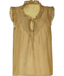 Playful top in sheer, sand-colored silk - Gathered collar and small, ruffled cap sleeves - Tie detail brings neckline deeper - Loose, straight cut - Extremely lightweight and flirty, creates a romantic look with flared jeans - Pair with wedge heels and oversized boho-chic bag Playful top in sheer, sand-colored silk - Gathered collar and small, ruffled cap sleeves - Tie detail brings neckline deeper - Loose, straight cut - Extremely lightweight and flirty, creates a romantic look with flared jeans - Pair with wedge heels and oversized boho-chic bag