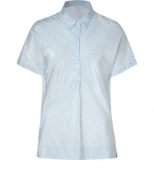 Elegant blouse in fine, pale blue silk and cotton blouse - Chic in pale blue - On-trend, all-over polka dot motif - Classic button down style with short sleeves and small collar - Slim yet easy fit, hem hits slightly lower in the back - Polished and versatile, ideal for both work and play - Pair with a pencil skirt and cardigan or style with skinny denim and a cropped leather jacket Elegant blouse in fine, pale blue silk and cotton blouse - Chic in pale blue - On-trend, all-over polka dot motif - Classic button down style with short sleeves and small collar - Slim yet easy fit, hem hits slightly lower in the back - Polished and versatile, ideal for both work and play - Pair with a pencil skirt and cardigan or style with skinny denim and a cropped leather jacket