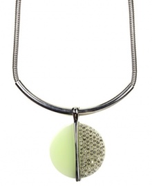 Incorporate a modern aesthetic. Nine West's contemporary design combines grey acrylic with pave-set crystals for an intricate half-moon look. Set in silver tone mixed metal. Approximate length: 16 inches + 1-1/2-inch extender. Approximate drop: 1 inch. Incorporate a modern aesthetic. Nine West's contemporary design combines grey acrylic with pave-set crystals for an intricate half-moon look. Set in silver tone mixed metal. Approximate length: 16 inches + 1-1/2-inch extender. Approximate drop: 1 inch.