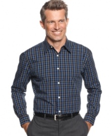 Crisp plaid shirt on this John Ashford shirt is versatile enough to be paired with your best slacks or your favorite pair of jeans. Crisp plaid shirt on this John Ashford shirt is versatile enough to be paired with your best slacks or your favorite pair of jeans.