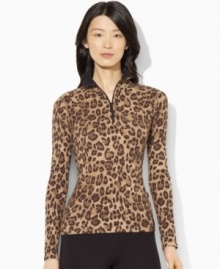 A bold leopard pattern adds a bit of edge to Lauren Ralph Lauren's soft waffle-knit cotton top. A bold leopard pattern adds a bit of edge to Lauren Ralph Lauren's soft waffle-knit cotton top.