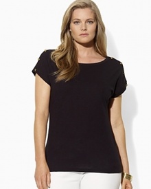 A soft slub jersey tee, rendered with breezy dolman sleeves and metal crest-embossed buttons for a decidedly nautical feel. A soft slub jersey tee, rendered with breezy dolman sleeves and metal crest-embossed buttons for a decidedly nautical feel.