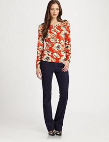 An awe-inspiring floral print adorns this silk top featuring signature Tory Burch buttons.Round neckButton details on long sleevesButton placketAllover printBack yokeAbout 25 from shoulder to hemSilkDry cleanImported Model shown is 5'9½ (176cm) wearing US size Small. An awe-inspiring floral print adorns this silk top featuring signature Tory Burch buttons.Round neckButton details on long sleevesButton placketAllover printBack yokeAbout 25 from shoulder to hemSilkDry cleanImported Model shown is 5'9½ (176cm) wearing US size Small.