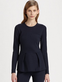 Finished with a sophisticated peplum hem, this stretchy crewneck has intricate stitching that forms a bodice-like silhouette. CrewneckLong sleevesPeplum hemInvisible back zipper72% viscose/23% polyamide/5% elastaneDry cleanImported of Italian fabricModel shown is 5'10 (177cm) wearing US size 2. Finished with a sophisticated peplum hem, this stretchy crewneck has intricate stitching that forms a bodice-like silhouette. CrewneckLong sleevesPeplum hemInvisible back zipper72% viscose/23% polyamide/5% elastaneDry cleanImported of Italian fabricModel shown is 5'10 (177cm) wearing US size 2.