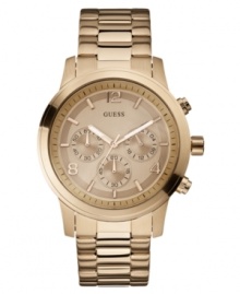 GUESS takes the typical steel watch design and adds the hottest timepiece trend: rose-gold tones. GUESS takes the typical steel watch design and adds the hottest timepiece trend: rose-gold tones.